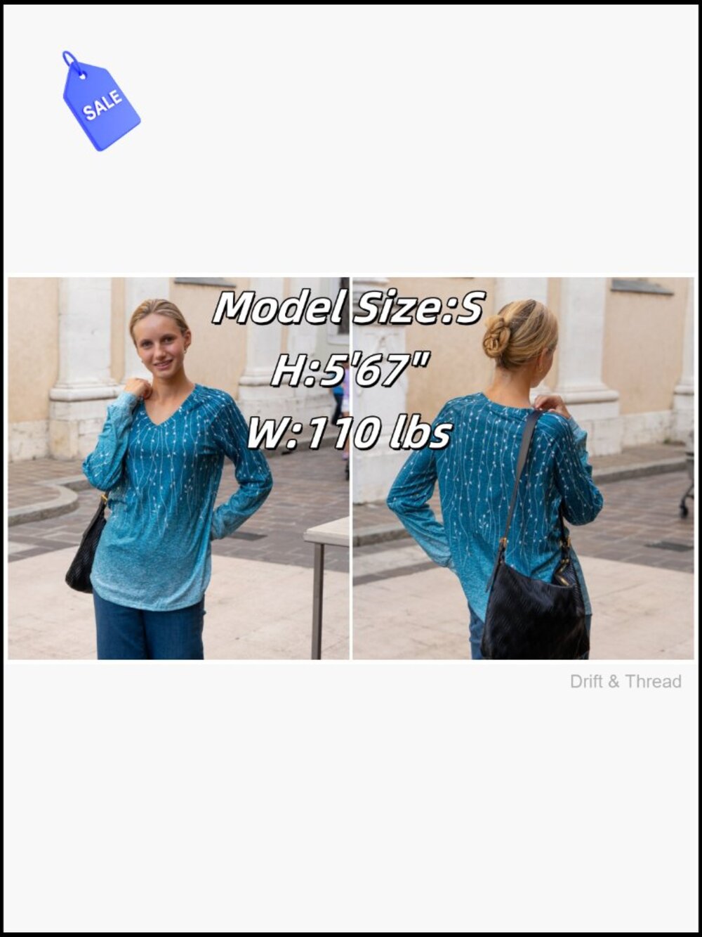 Long Sleeve V Neck Pleated Tunic Blouse Dressy Casual Tops for Women - Picture 7 of 7